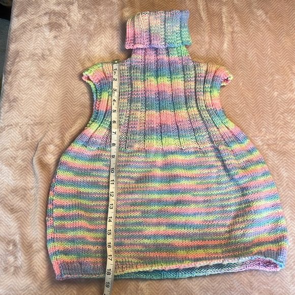 Adorable Hand Knit Rainbow Turtleneck Sweater Vest Dress - Picture 3 of 3